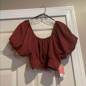 ARULA Burgundy Puff Sleeve Blouse
